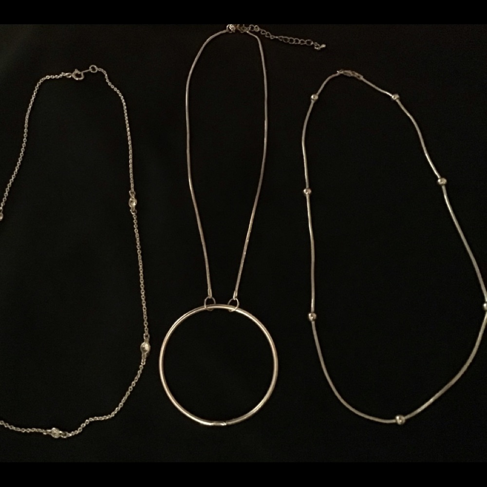 Silver Necklace Bundle of 3 Circle Choker Beaded & Rhinestone Excellent Sterling